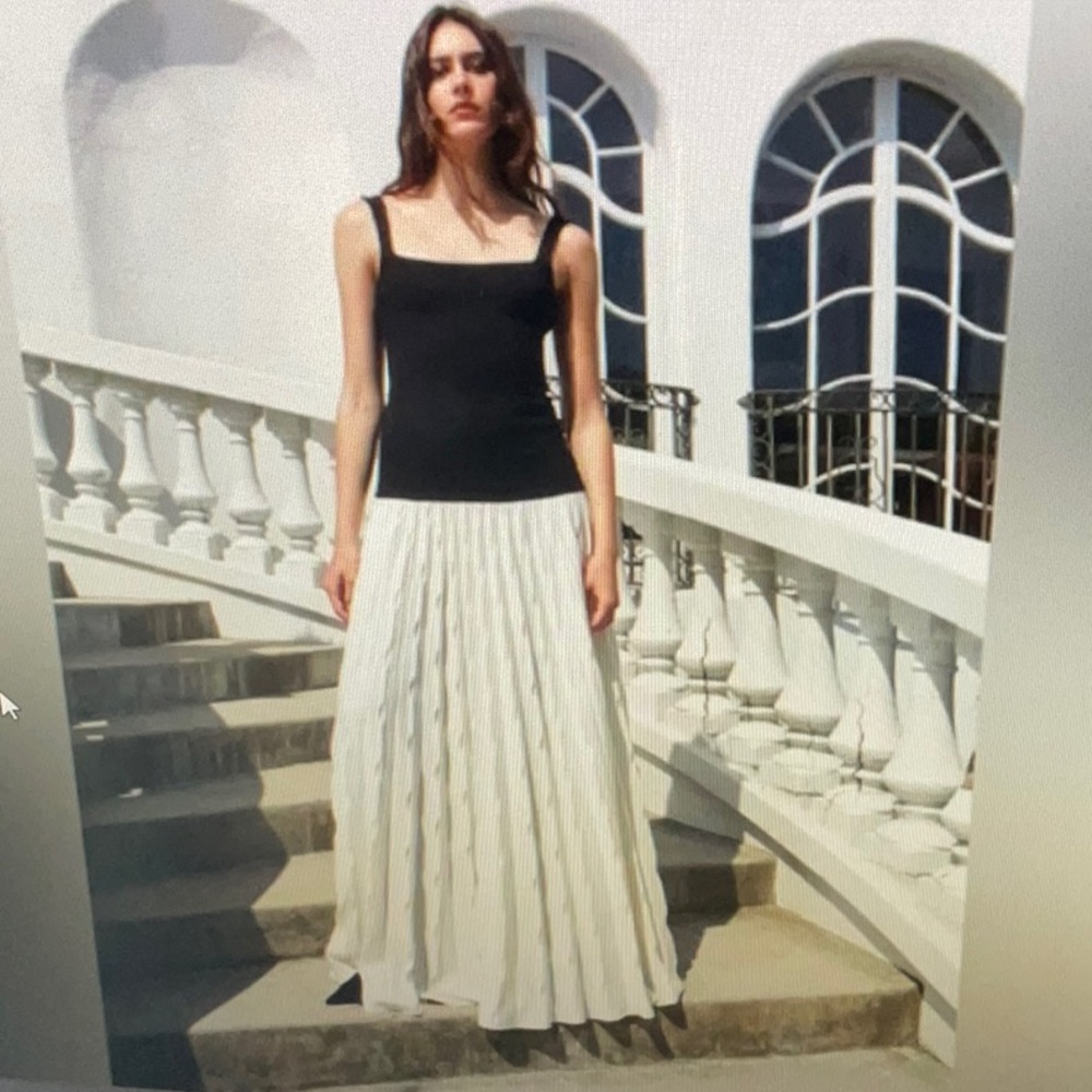 Anthropologie Cream Pleated Maxi Skirt Resort Wear